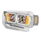 Peterbilt Chrome 10 High Power LED Projection Headlight Assembly with Mounting Arm and Turn Signal Side Pod