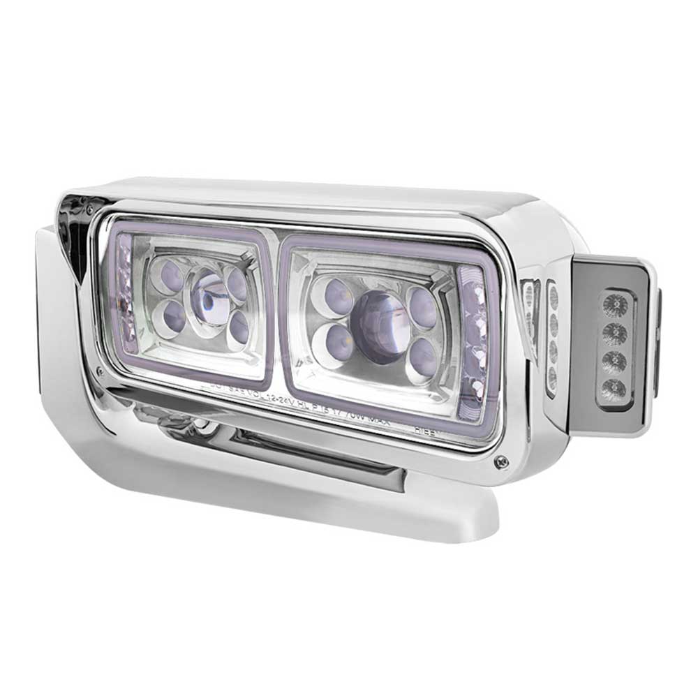 Peterbilt Chrome 10 High Power LED Projection Headlight Assembly with Mounting Arm and Turn Signal Side Pod