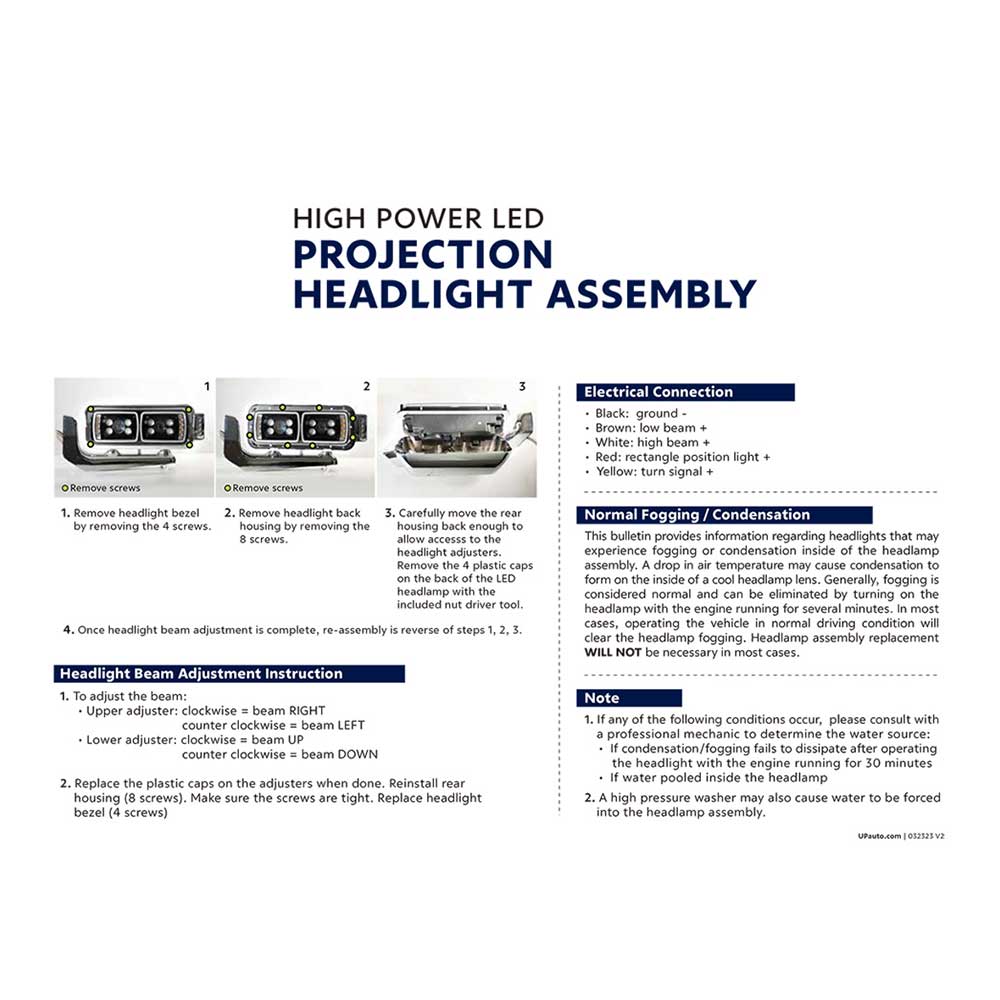 Peterbilt Chrome 10 High Power LED Projection Headlight Assembly with Mounting Arm and Turn Signal Side Pod