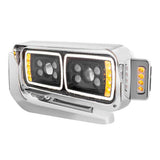 Peterbilt Black Inner Housing 10 High Power LED Projection Headlight Assembly with Mounting Arm and Turn Signal Side Pod