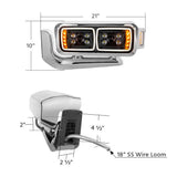 Peterbilt Black Inner Housing 10 High Power LED Projection Headlight Assembly with Mounting Arm and Turn Signal Side Pod