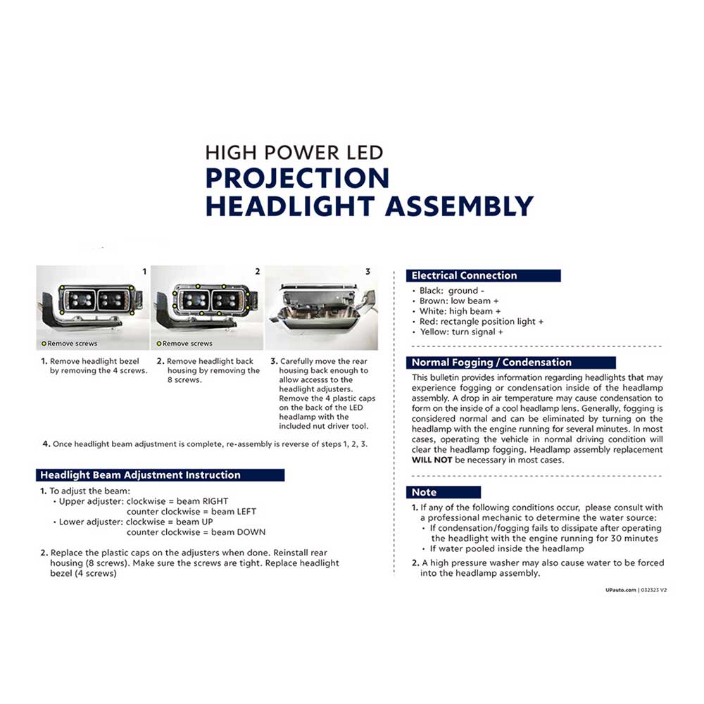 Peterbilt Black Inner Housing 10 High Power LED Projection Headlight Assembly with Mounting Arm and Turn Signal Side Pod