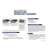 Peterbilt Black Inner Housing 10 High Power LED Projection Headlight Assembly with Mounting Arm and Turn Signal Side Pod