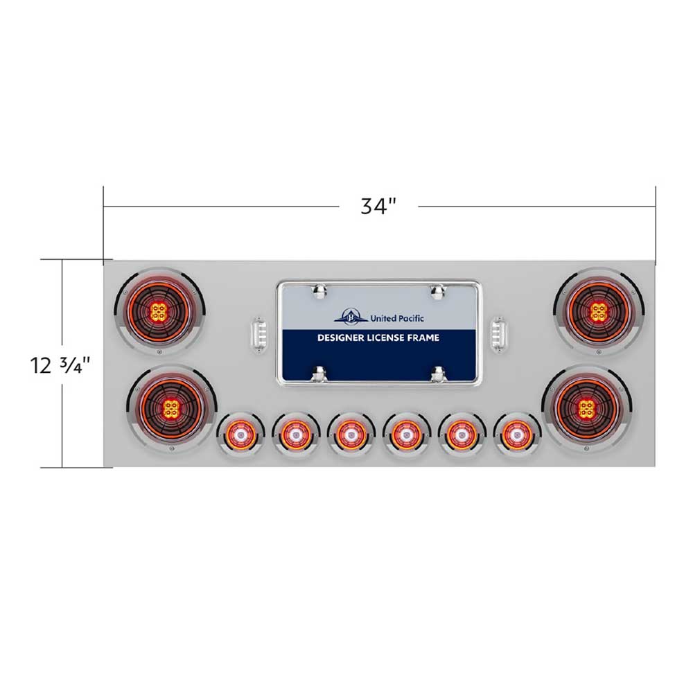 Stainless Steel Center Panel with Four 4" Abyss and Six 2" LED Lights with Bezels