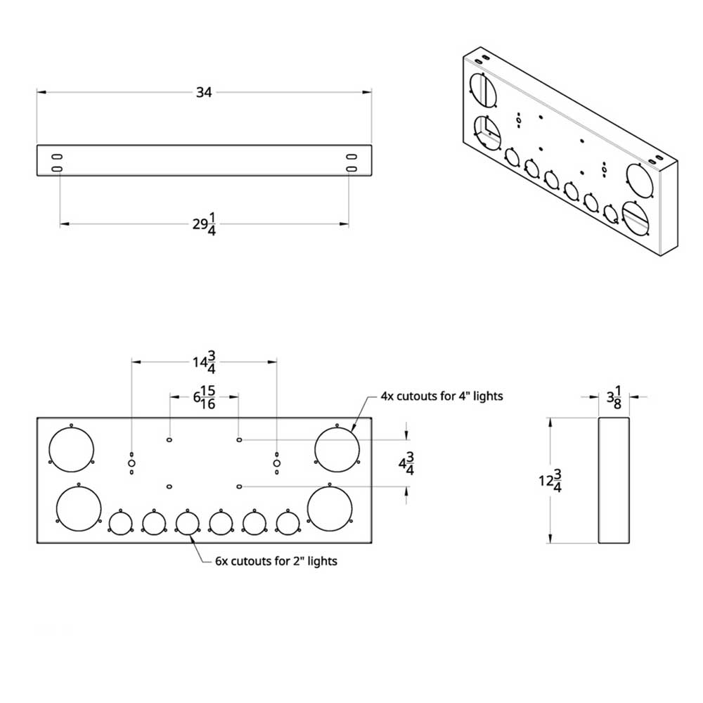 Stainless Steel Center Panel with Four 4" Abyss and Six 2" LED Lights with Visors
