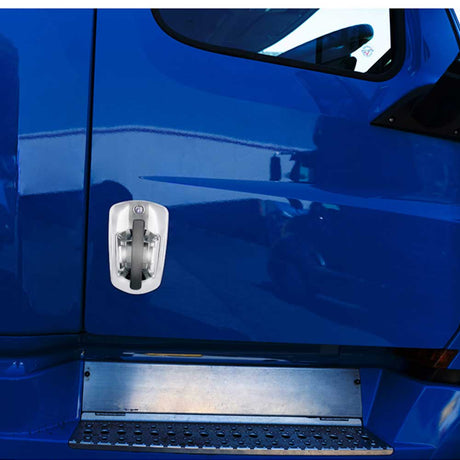 Freightliner Cascadia 2018+ chrome 6 white LED passenger side door handle cover, close-up