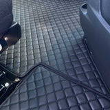 Freightliner Cascadia 2018+ Four Piece Black Faux Leather with Black Diamond Design Floor Mat Set