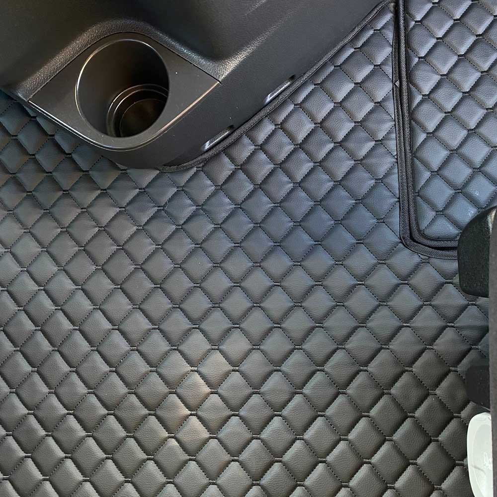 Freightliner Cascadia 2018+ Four Piece Black Faux Leather with Black Diamond Design Floor Mat Set