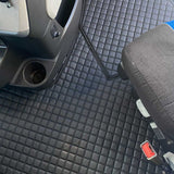 Freightliner Cascadia 2018+ Four Piece Black Faux Leather with Black Diamond Design Floor Mat Set