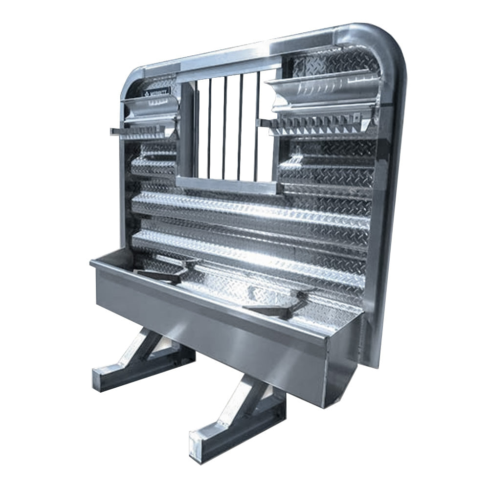 68"H x 70"L Dyna-Light Cab Rack with Full Tray, Locking Chain Hangers and Jail Bar Window