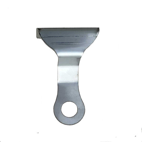 45 Degree frame downward facing stainless steel light bracket for 3/4" lights, close-up