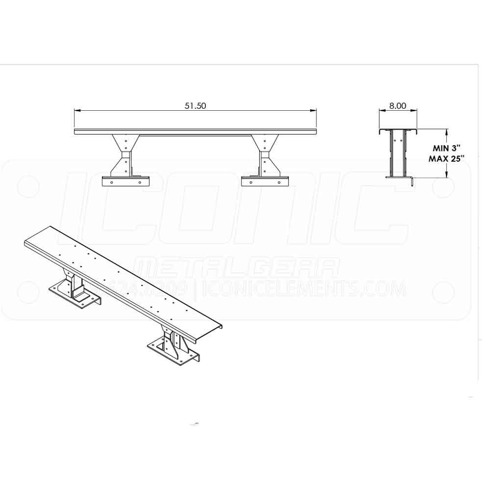 51.5" x 8" Top Mount Light Bar for Cab Racks