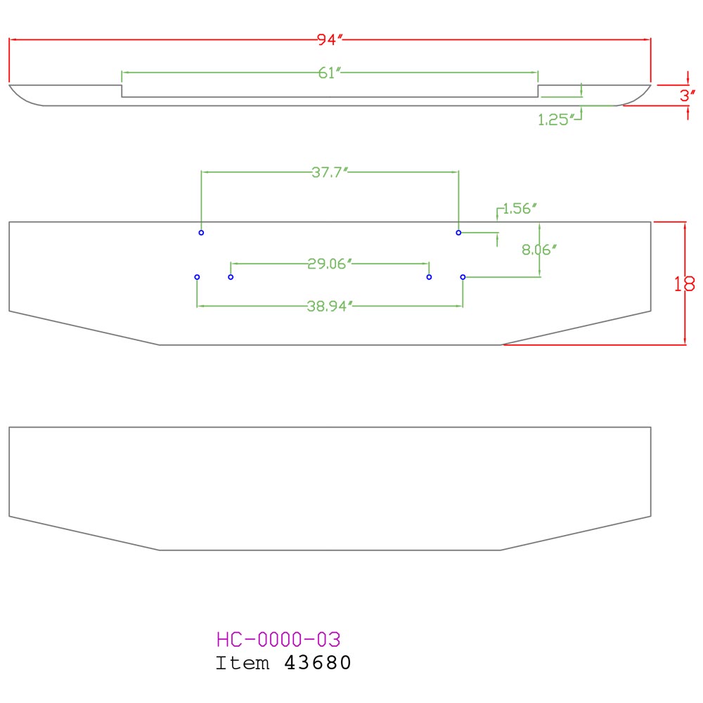 Peterbilt 378, 379 18" Tapered Chrome Bumper