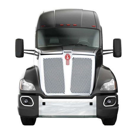 Hybrid A.r.e. bumper for Kenworth T680 - recessed plate holder and tow hole cutouts for semi trucks
