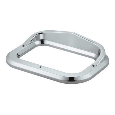Close-up of 4" X 6" chrome plated rectangle bezel with visor