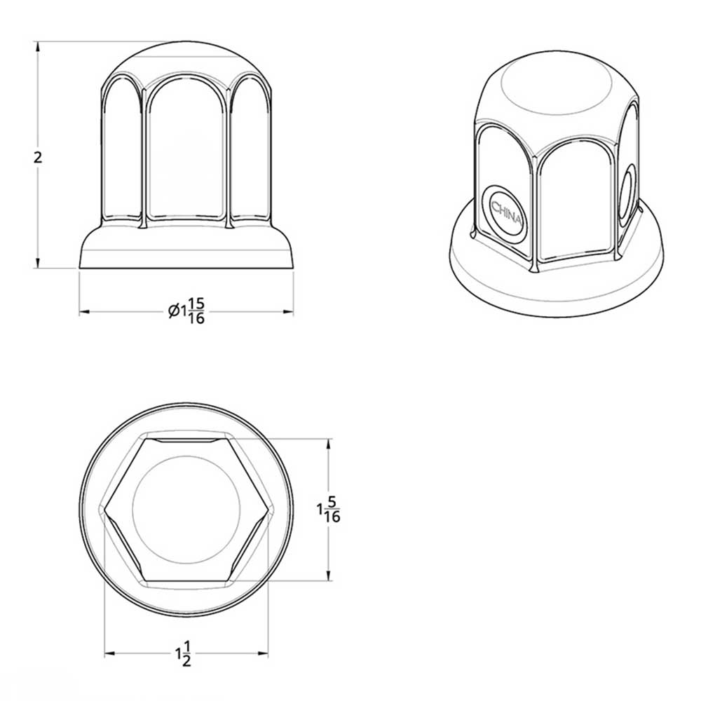 33mm x 2" Chrome Steel Standard Nut Cover with Flange - Push On