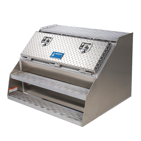 12"L X 23.5"H x 28.5"D diamond plated door saddle box with steps