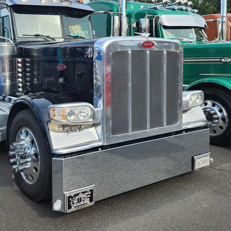 18" Peterbilt 357, 378, 379 mitered end chrome plated with watermelon side cutouts with blind mount