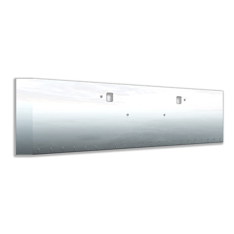 Peterbilt 389, 388, 567 set forward axle 18" stainless steel mitered end bumper with twenty-two 3/4" light cutouts and tow hole, close-up