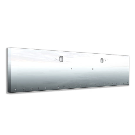 Peterbilt 389, 388, 567 set forward axle 20" stainless steel boxed end bumper with twenty-two 3/4" light cutouts and tow hole, close-up