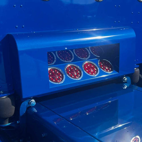 Peterbilt 386, 389 paintable aluminum finish sleeper shock cover with four 4" hole cutouts