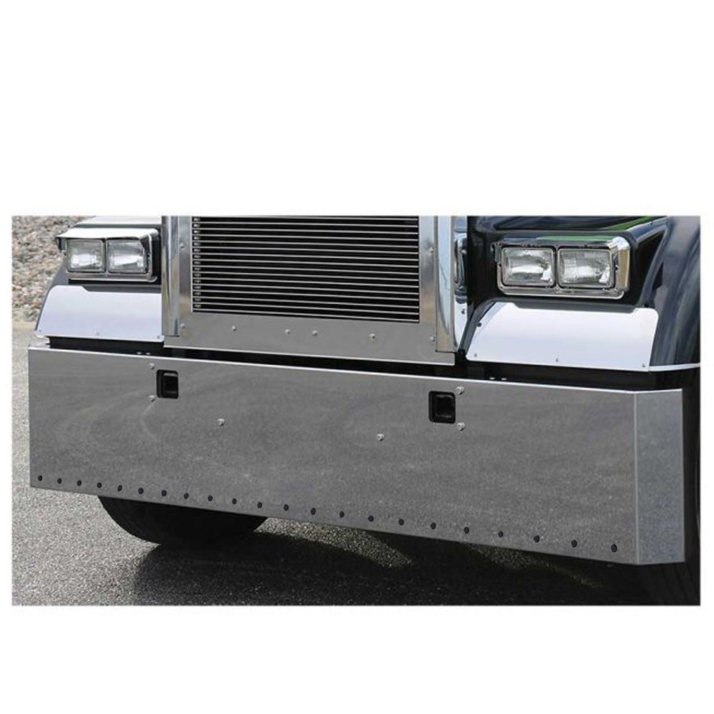 Kenworth W900L/W900B Stainless Steel 18" Mitered End Bumper with 3/4" Light Cutouts and Tow Holes