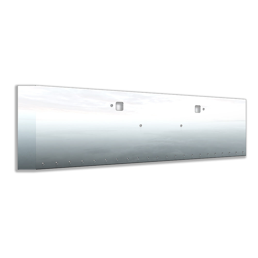 Kenworth W990 Stainless Steel 18" Standard Mount Mitered End Bumper with Twenty-Two 3/4" Light Cutouts and Tow Holes