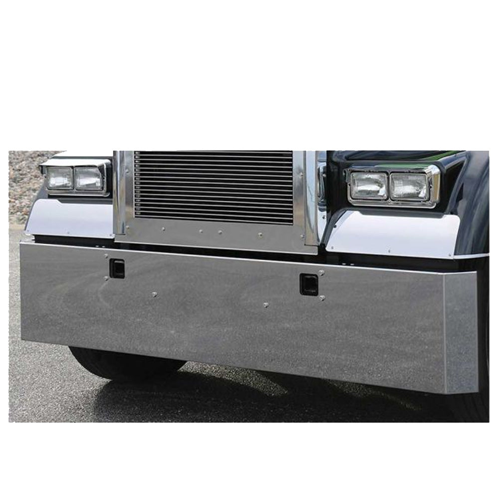 Kenworth W900L/W900B Stainless Steel 18" Standard Mount Mitered End Bumper with 3/4" Under Glow Cutouts and Tow Holes