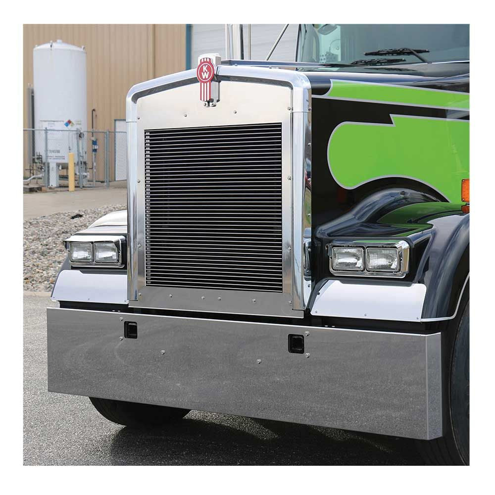 Kenworth W900L/W900B Stainless Steel 20" Standard Mount Boxed End Bumper with 3/4" Under Glow Cutouts and Tow Holes