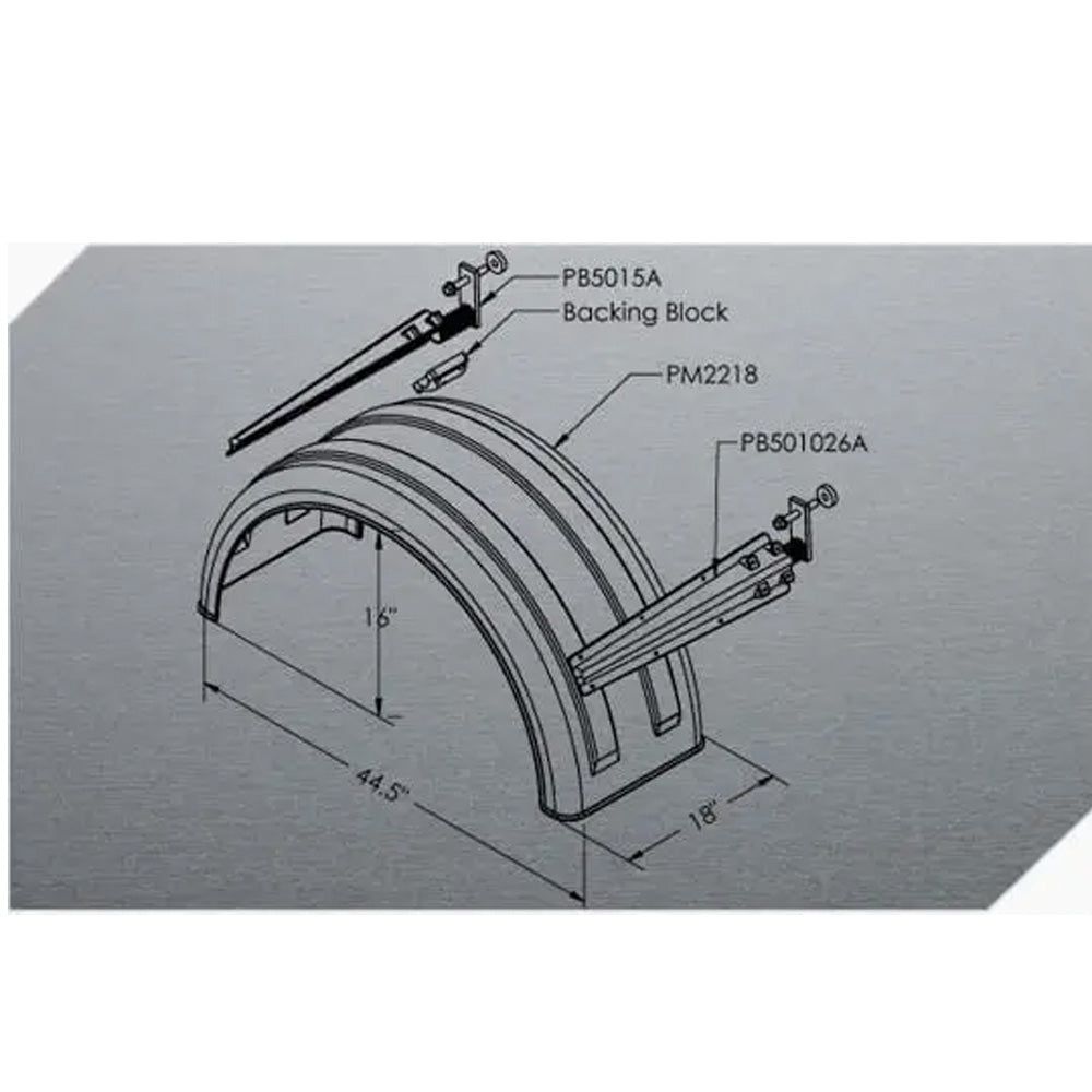 44.5"W Liquid Platinum Poly Single Lift Axle Fender for 22.5" or 24.5" Wheel