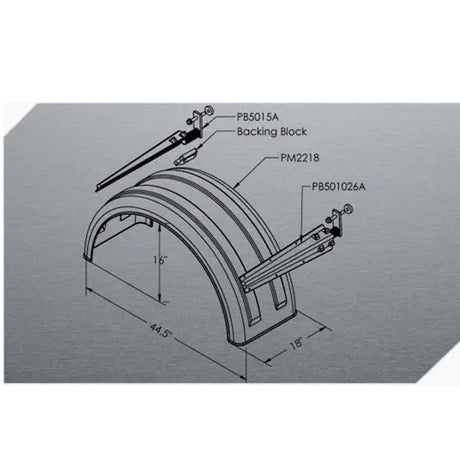 44.5"W Liquid platinum poly single lift axle fender for 22.5" or 24.5" wheel, close-up