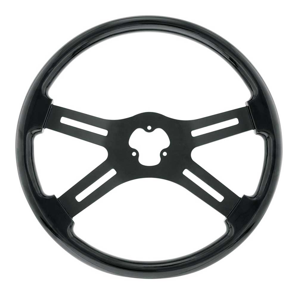 18" Matte Black 4 Spoke Steering Wheel with Horn Bezel and Button