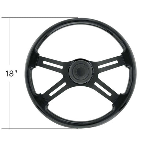 Another angle of 18" Matte black 4 spoke steering wheel with horn bezel and button