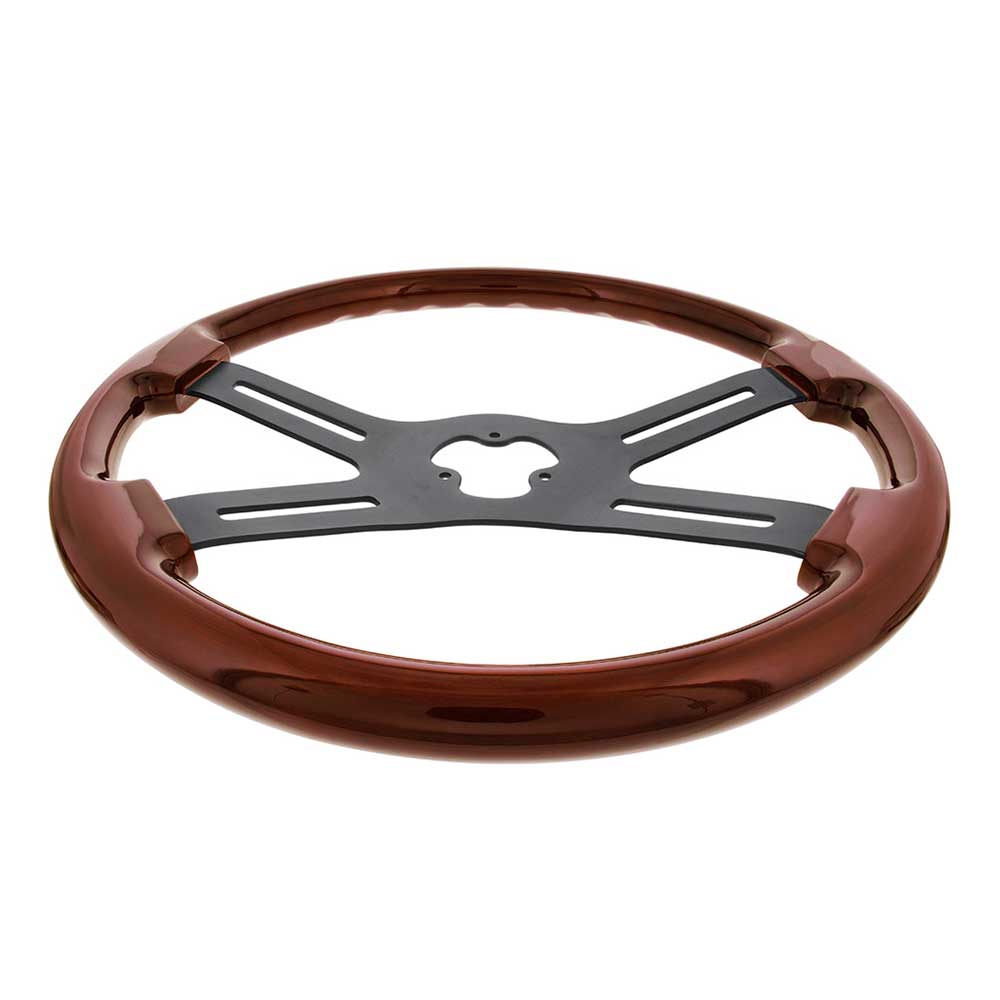 18" Wood 4 Spoke Steering Wheel with Horn Bezel and Button