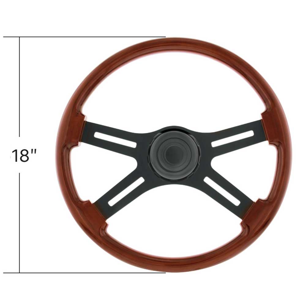 18" Wood 4 Spoke Steering Wheel with Horn Bezel and Button