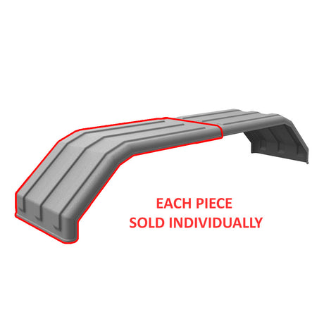 Close-up of MIN1500 104" grey poly full fender for 52" axle spread