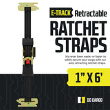 1" x 6' E-Track Retractable Ratchet Straps - 2 Pack