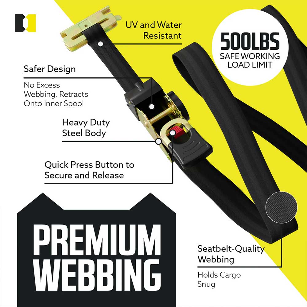 1" x 6' E-Track Retractable Ratchet Straps - 2 Pack