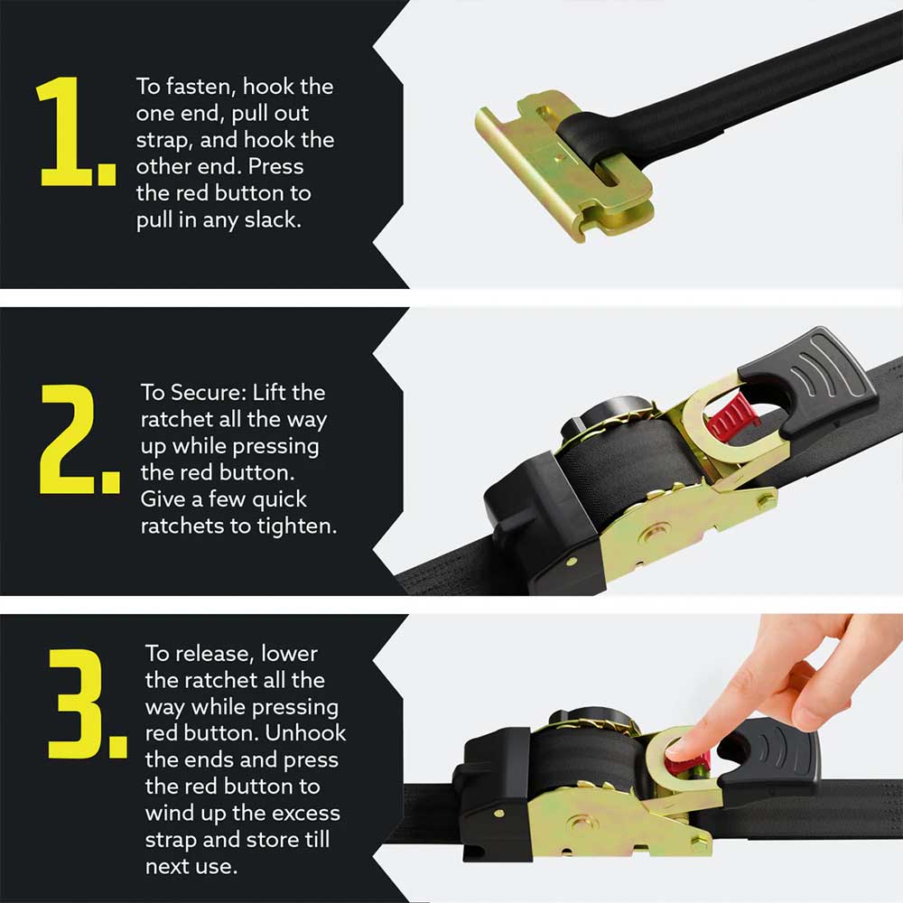 1" x 6' E-Track Retractable Ratchet Straps - 2 Pack