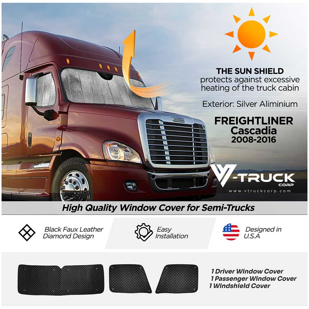 Freightliner Cascadia 2008-2016 Sun Shields -  3 Piece Kit