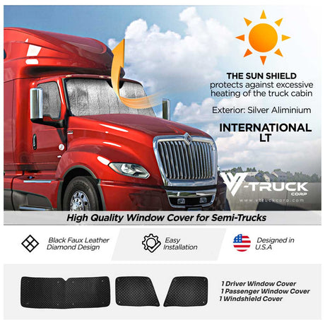 Close-up of International LT sun shields - 3 piece kit