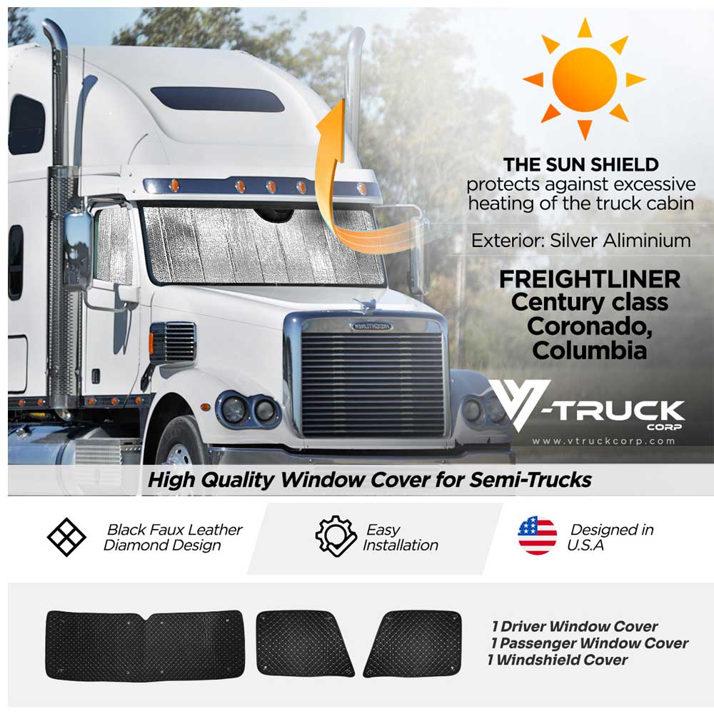 Freightliner Century, Columbia, Coronado Sun Shields - 3 Piece Kit