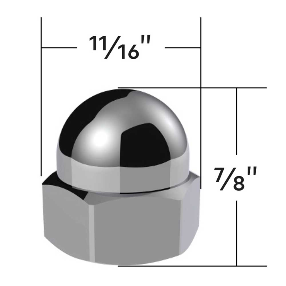 11/16" x 7/8" Chrome Die-Cast Acorn Nut Covers - 50 PK