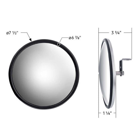 Close-up of 7-1/2" Stainless steel 320R convex mirror with center mounting stud
