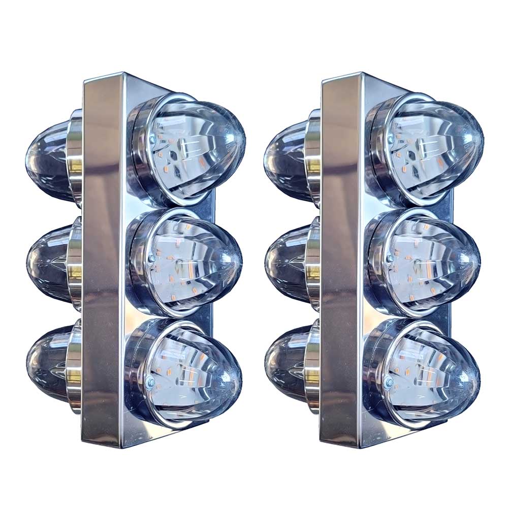 12" Stainless Steel Boxed Filter Panel with Three Watermelon Lights Holes - Pair
