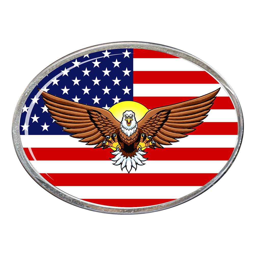US Flag Eagle Oval Billet Aluminum with Resin Belt Buckle