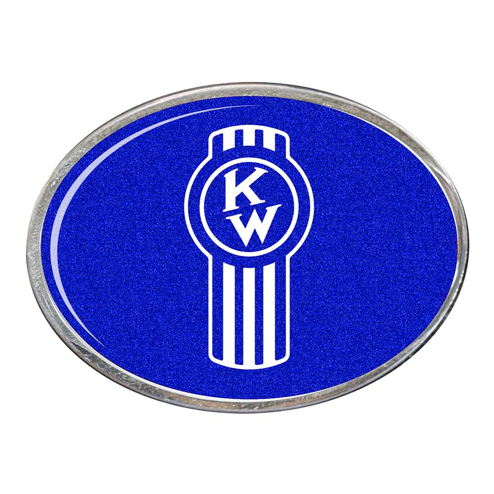 Old Style Kenworth Logo Oval Billet Aluminum with Resin Belt Buckle