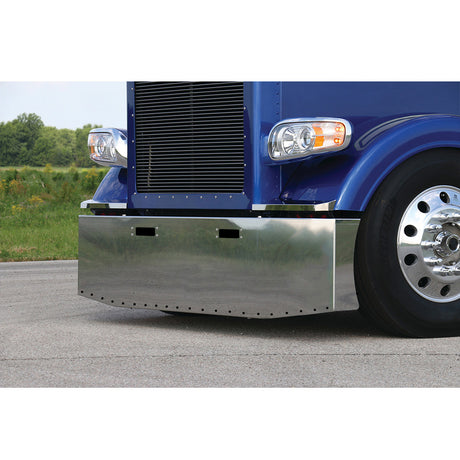 PB 359 stainless 18" tapered boxed short radius end bumper with 3/4" light cutouts and tow hole