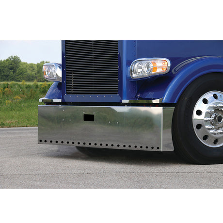 PB 379 stainless 20" boxed short radius end bumper with 3/4" light cutouts and tow hole
