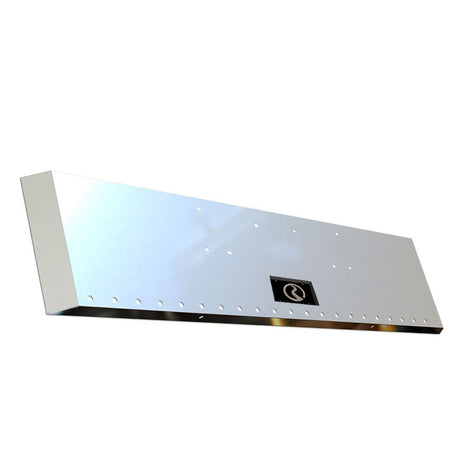 Peterbilt 379 stainless steel 20" standard mount mitered end bumper with ¾" light cutouts and recessed plate